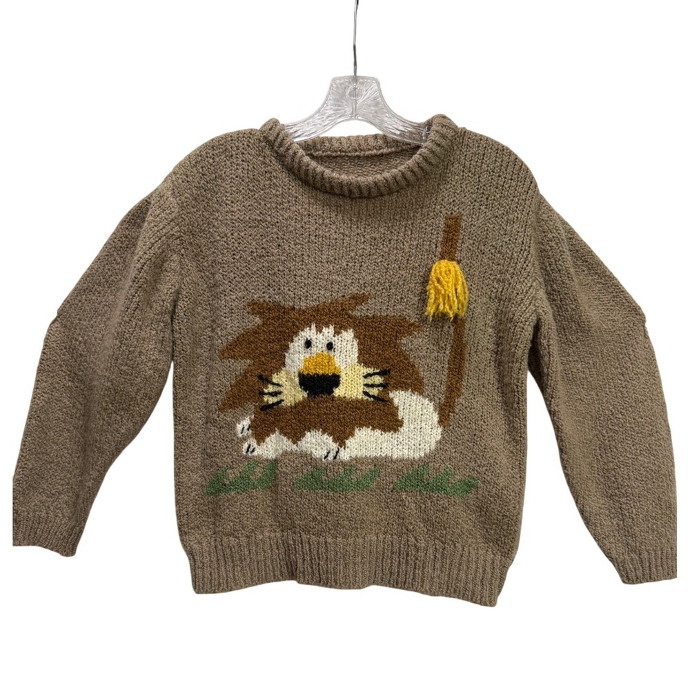 Noverlty Lion Knit Sweater Women Medium? Tan EUC Chunky 3D Tassel tail cute